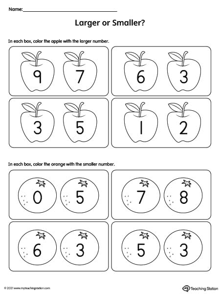 Smaller and Larger Number Comparison Worksheet: 1-9