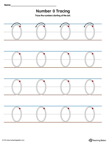 Traceable number 0 printing mat for preschool and kindergarden. Available in color.