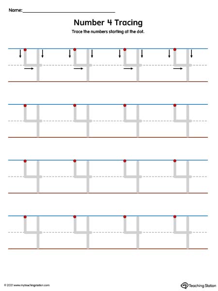 Number Tracing Mat: 4 (Color)