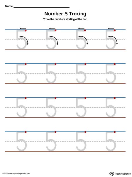 Number Tracing Mat: 5 (Color)