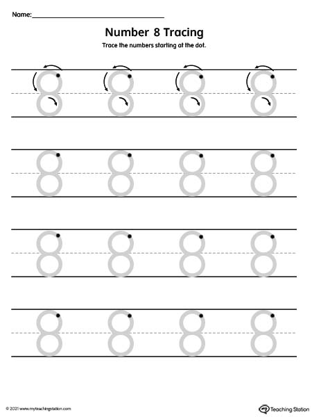 Traceable number 8 printing mat for preschool and kindergarden.