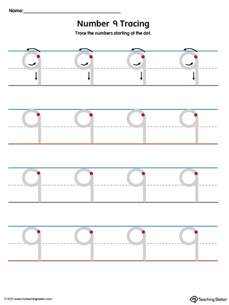 Number Tracing Mat: 9 (Color)