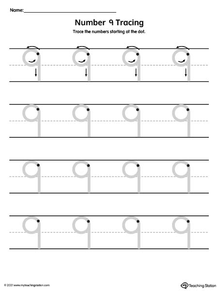 Number Tracing Mat: 9