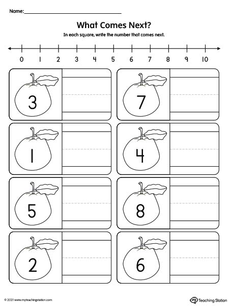 What Number Comes Next Printable Worksheet: 1-9