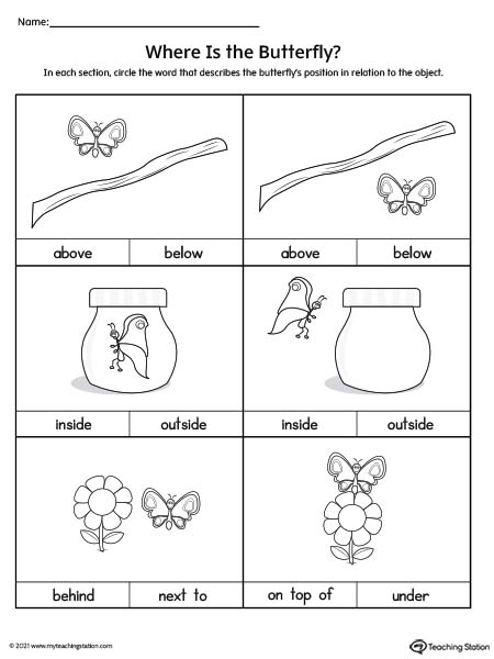 Positional Words Worksheet: Above, Below, Inside, Outside, Behind, Next To, On Top Of, Under