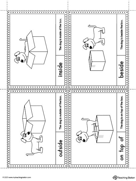 Positional Word Cards: Outside, Inside, On Top Of, Beside