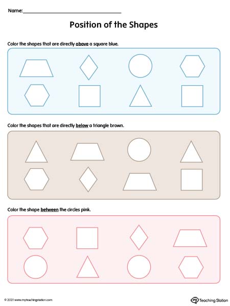 Positional Words Worksheet: Above, Below, Between (Color)