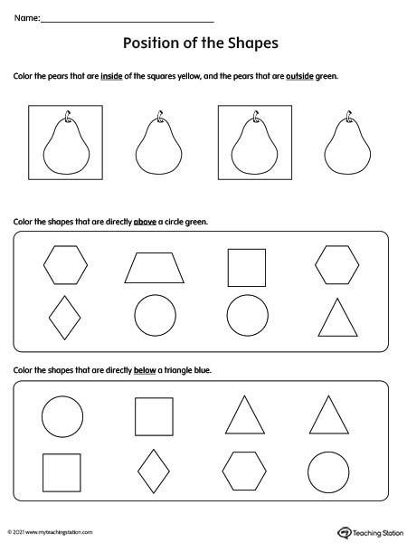 Positional Words Worksheet: Inside, Outside, Above, Below