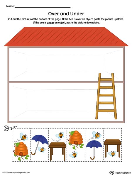 Positional Words Worksheet: Over or Under? (Color)