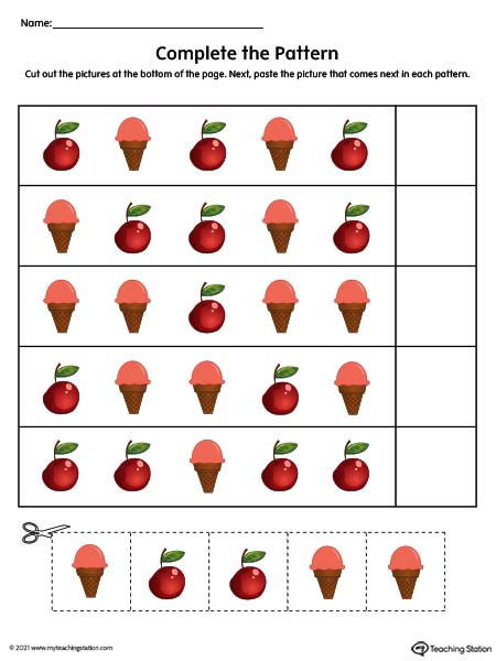 kindergarten patterns printable worksheets myteachingstation com