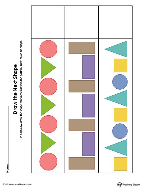 Draw the Next Shape in the Pattern (Color)