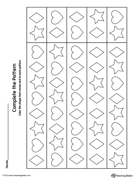 Free Preschool Kindergarten Pattern Worksheets Printable K5 Learning 