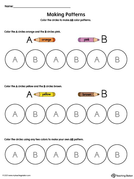 Preschool Pattern Worksheet: Letters and Circles (Color)