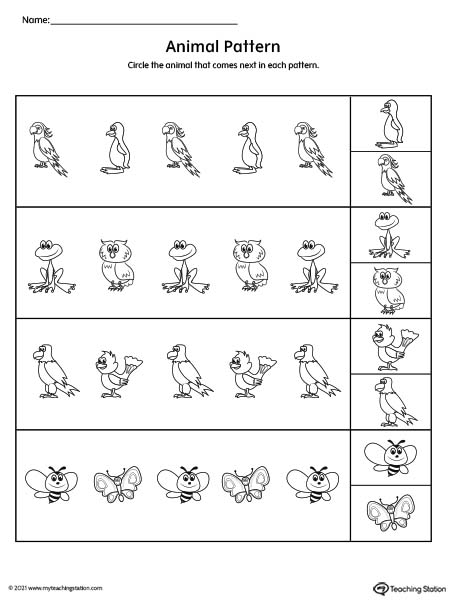 Repeating Pattern Worksheet: Animals