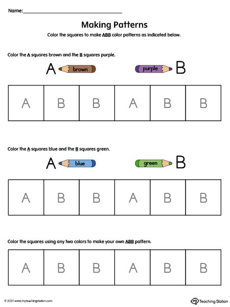 Pre-K simple pattern worksheet.