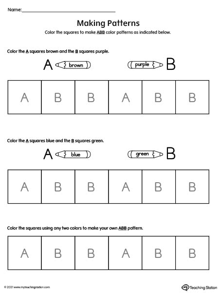 Simple Pattern Worksheet: Letters and Squares