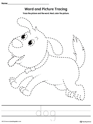 Dog Picture and Word Tracing Printable Activity