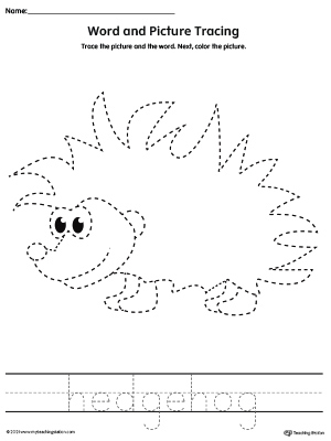 Hedgehog Picture and Word Tracing Printable Activity