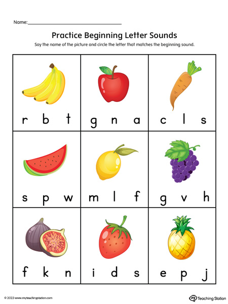 Beginning Letter Sound Printable PDF