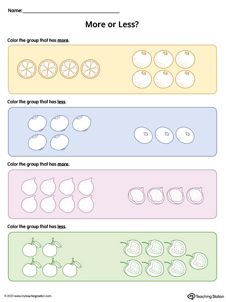 More or Less Worksheet: Color by Amount (Color)