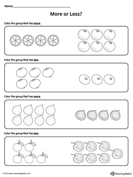 More or Less Worksheet: Color by Amount