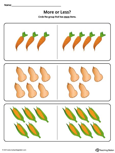 Compare More vs Less Worksheet (Color)