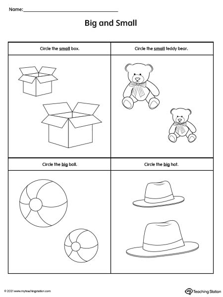 Big and Small Worksheet: Objects | MyTeachingStation.com