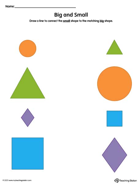 Identifying Big and Small Shapes Worksheet (Color)