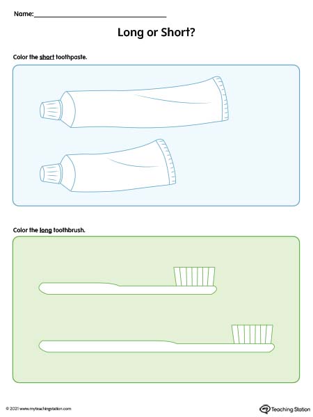 Long or Short Length Worksheet: Objects (Color)