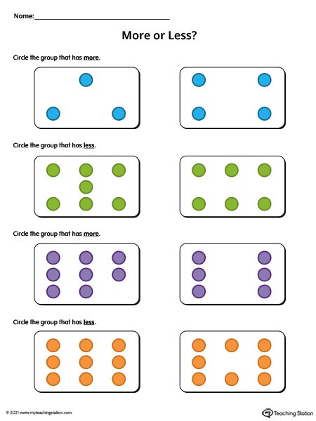 More and Less Counting Worksheet (Color)