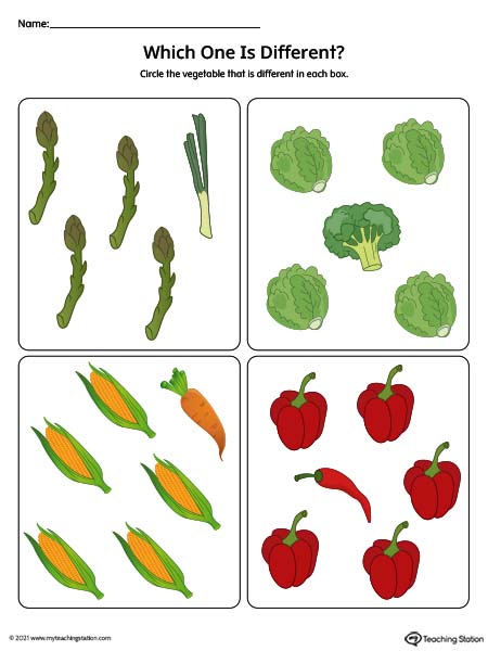 Which Is Different? Vegetables (Color)