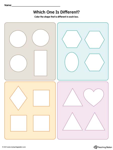 Preschool math worksheets: Which one is different in this group of shapes?