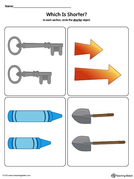 Which one is shorter preschool math printable worksheet.