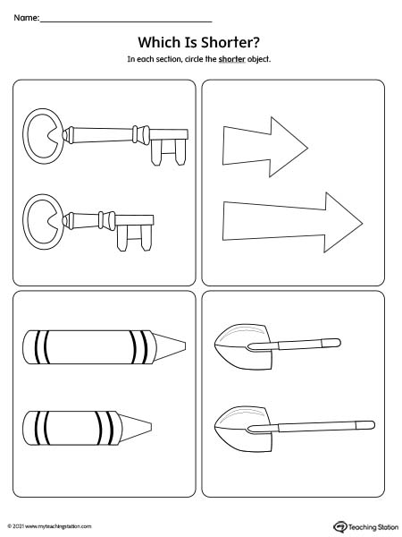 Which one is shorter preschool math printable worksheet.