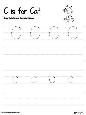 Practice writing uppercase and lowercase alphabet letter C in this printable worksheet.