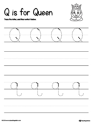 Practice writing uppercase and lowercase alphabet letter Q in this printable worksheet.
