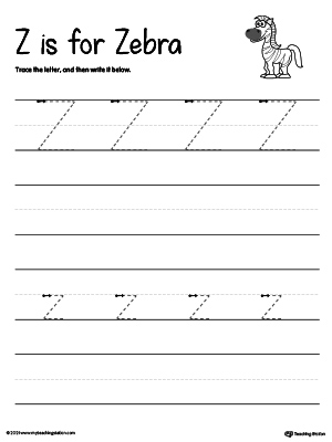 Practice writing uppercase and lowercase alphabet letter Z in this printable worksheet.